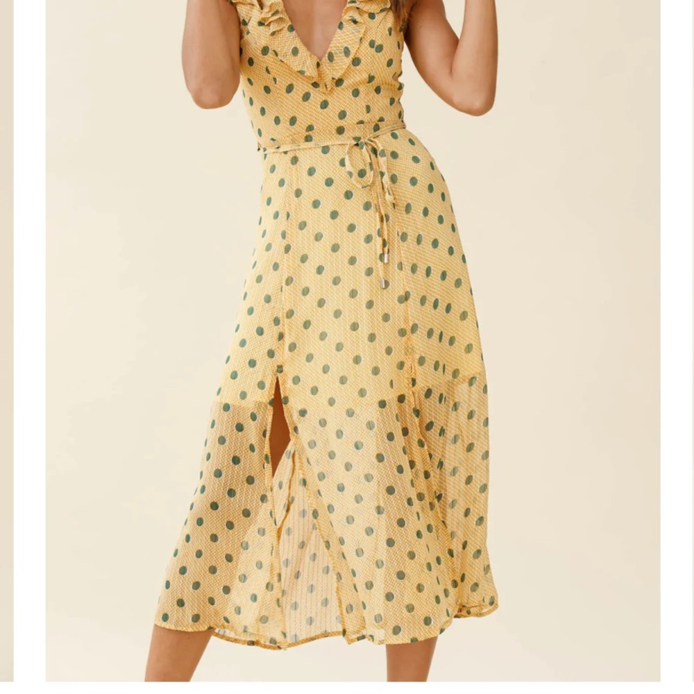 Host Pick 💖Polka Dot Mustard Midi Dress, Size S, SelfieLeslie